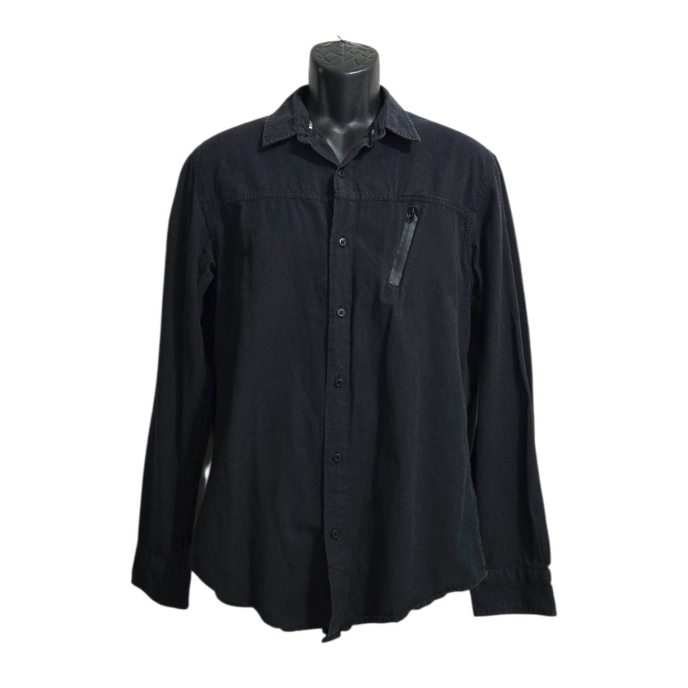 Rock & Republic Long Sleeve Vertical Zip Pocket Casual Button Down In Black Sz M